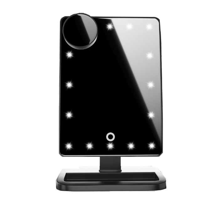 Miroir de maquillage à écran tactile avec haut-parleur Bluetooth à 20 LED et grossissement 10X