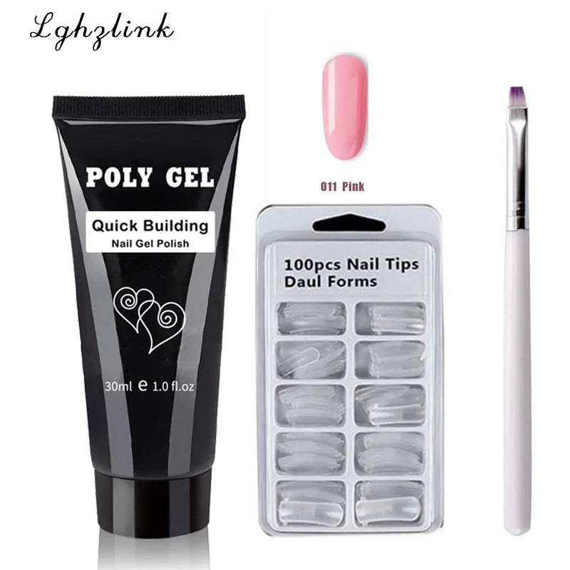 Kit manicure en gel poly avec pinceau UV et ongles