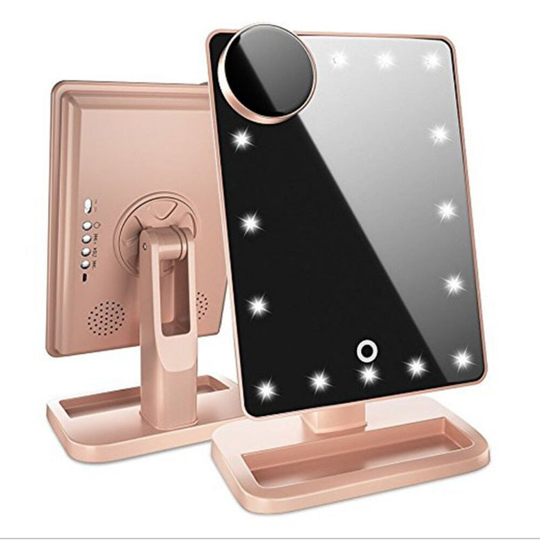 Miroir de maquillage à écran tactile avec haut-parleur Bluetooth à 20 LED et grossissement 10X