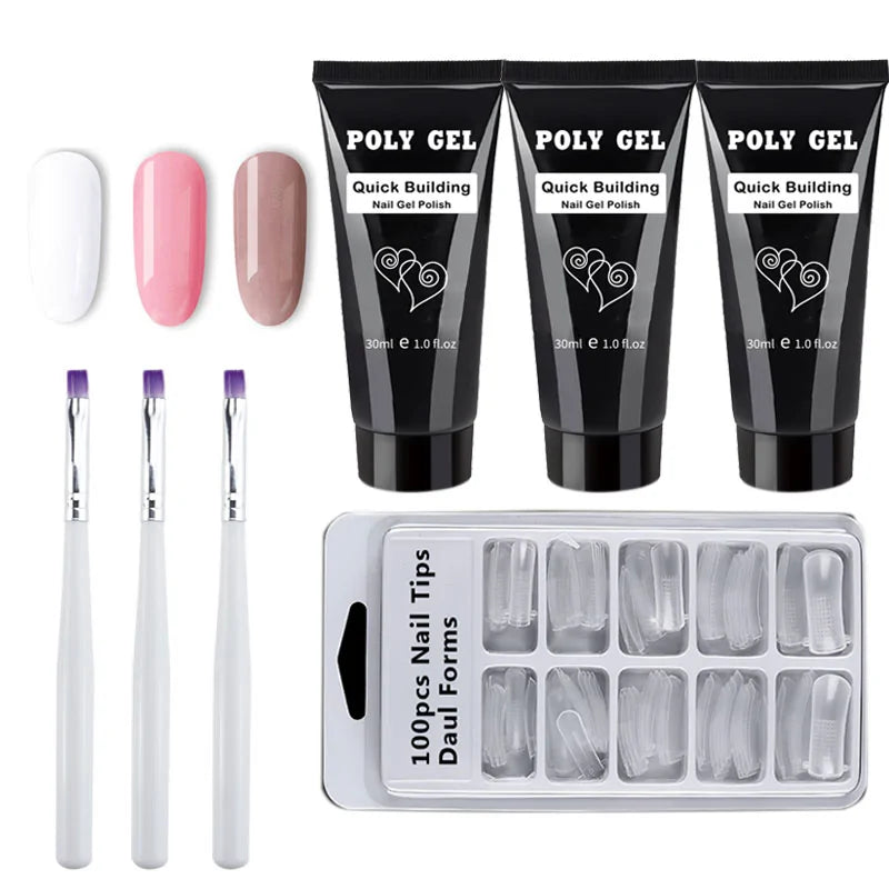 Kit manicure en gel poly avec pinceau UV et ongles