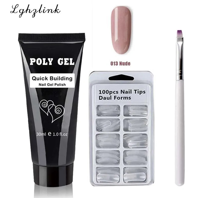 Kit manicure en gel poly avec pinceau UV et ongles