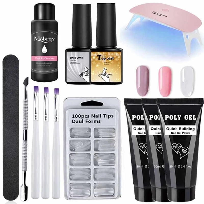 Kit manicure en gel poly avec pinceau UV et ongles