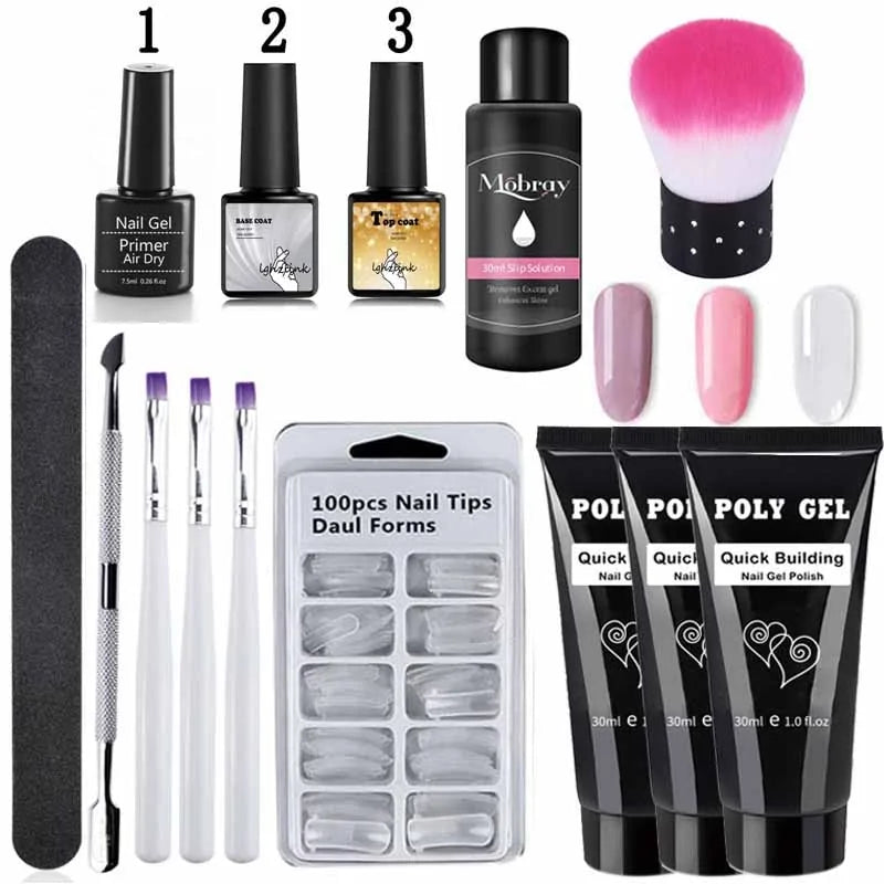 Kit manicure en gel poly avec pinceau UV et ongles