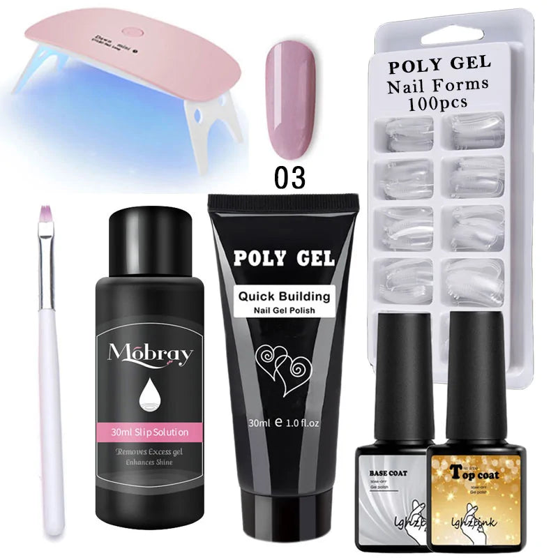 Kit manicure en gel poly avec pinceau UV et ongles