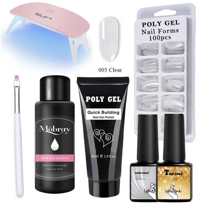 Kit manicure en gel poly avec pinceau UV et ongles