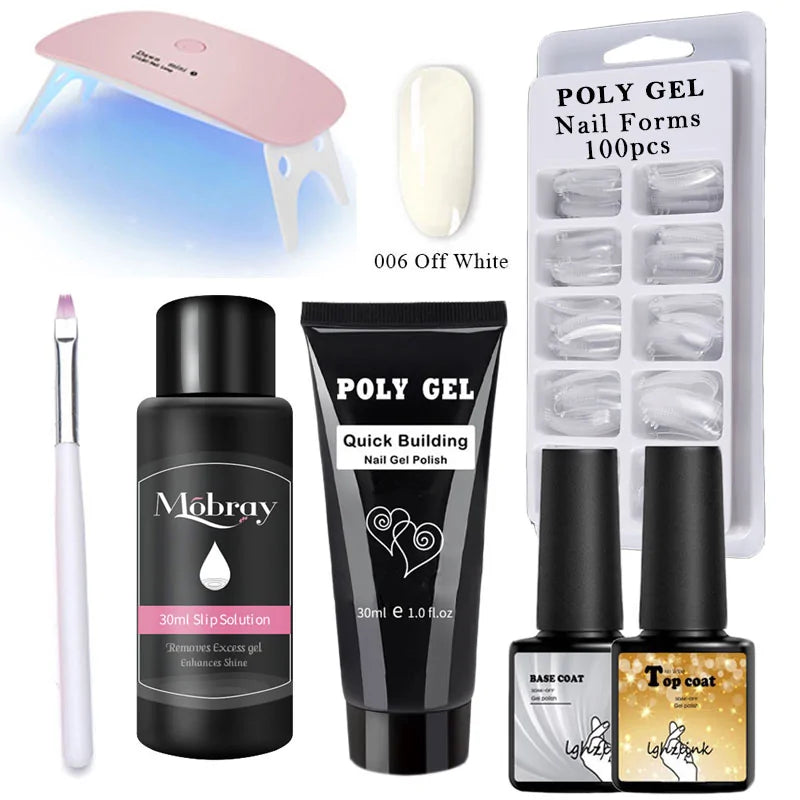 Kit manicure en gel poly avec pinceau UV et ongles