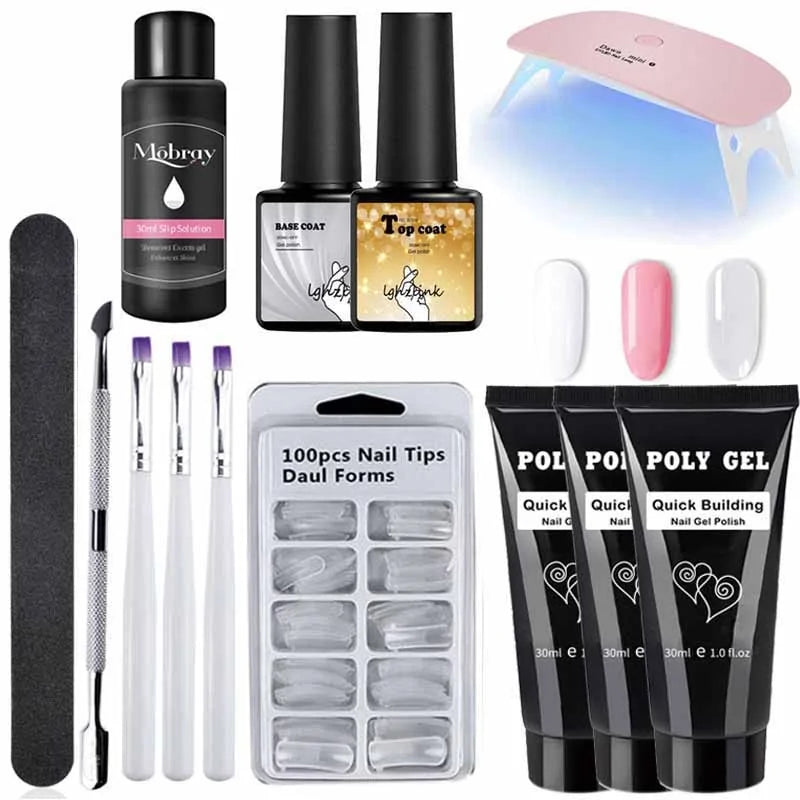 Kit manicure en gel poly avec pinceau UV et ongles