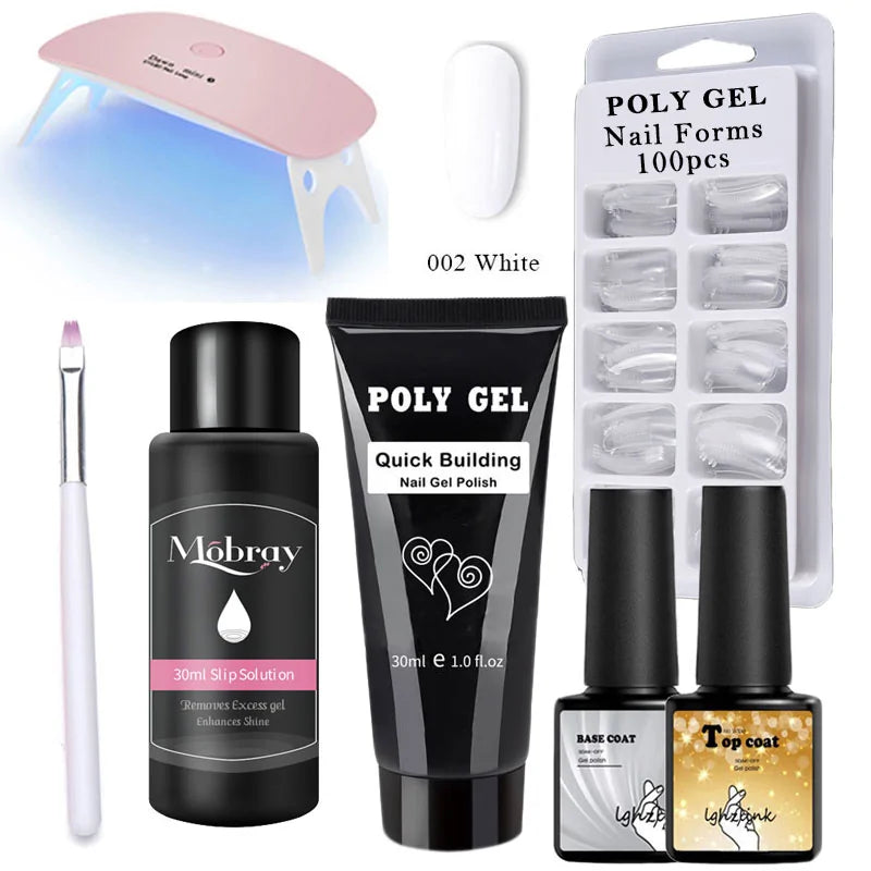 Kit manicure en gel poly avec pinceau UV et ongles