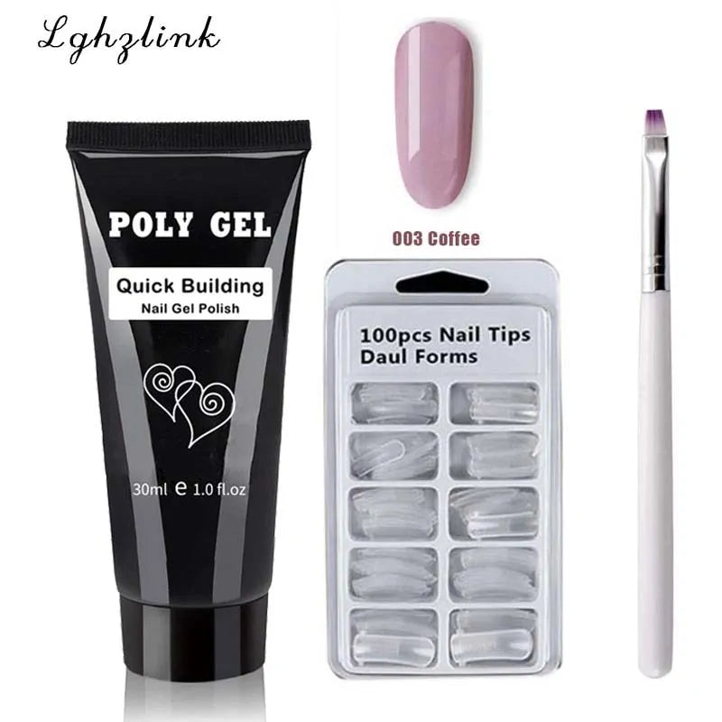 Kit manicure en gel poly avec pinceau UV et ongles