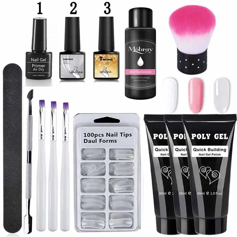 Kit manicure en gel poly avec pinceau UV et ongles