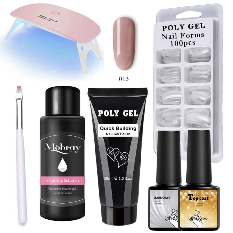 Kit manicure en gel poly avec pinceau UV et ongles